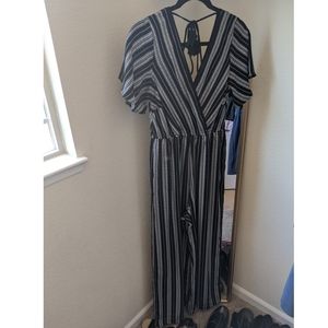 Adorable black and white vertical striped jumpsuit